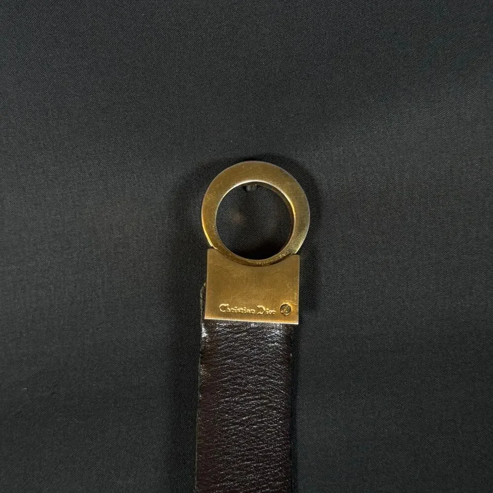 Christian Dior Black/Brown Leather Belt Gold Round Buckle Vintage 42 Inch Spain